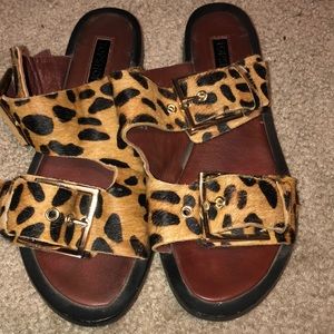 Leopard print cow hide leather sandals